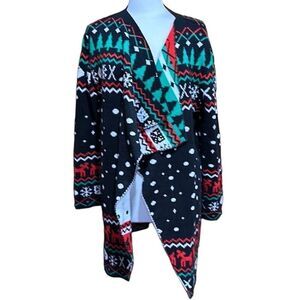 Winter Hockey Draped Cardigan Multicolor Chunky-Knit Festive Size 2XL - EUC